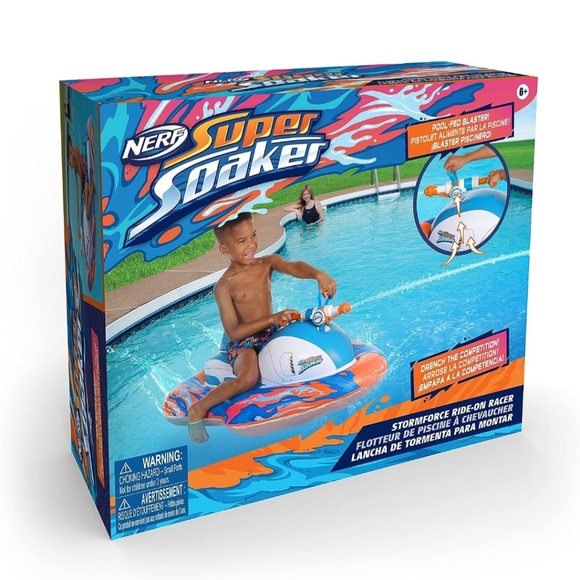 NERF Super Soaker Stormforce Ride-On Racer – Inflatable Pool Float with Pool-Fed - Picture 3 of 4